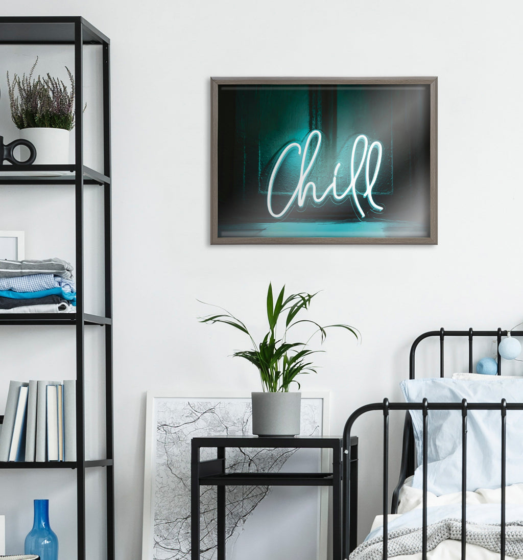 Blake Chill Neon Sign Framed Printed Glass by The Creative Bunch Studio