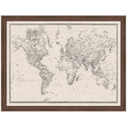 Framed Fabric Pinboard Vintage Black and White Linen World Map Wall Organization