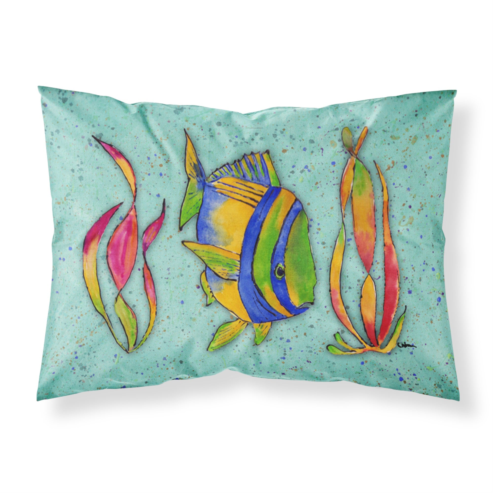 'Caroline'S Treasures 8569Pillowcase Tropical Fish On Teal Moisture Wicking Fabric Standard Pillowcase, Large, Multicolor'