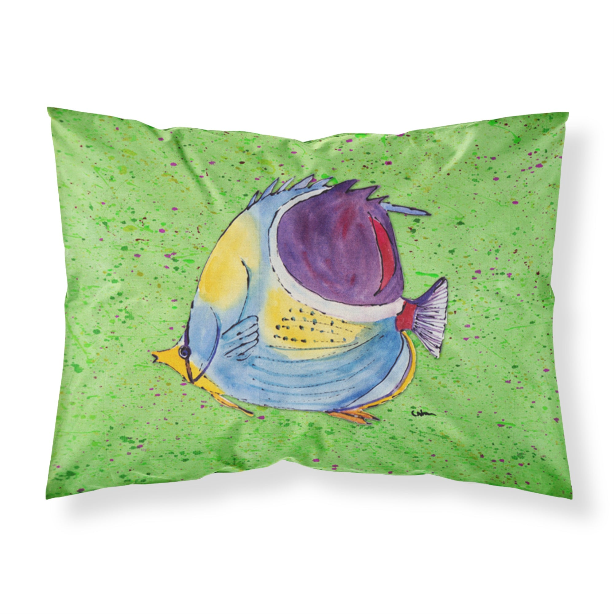 'Caroline'S Treasures 8574Pillowcase Tropical Fish On Green Moisture Wicking Fabric Standard Pillowcase, Large, Multicolor'