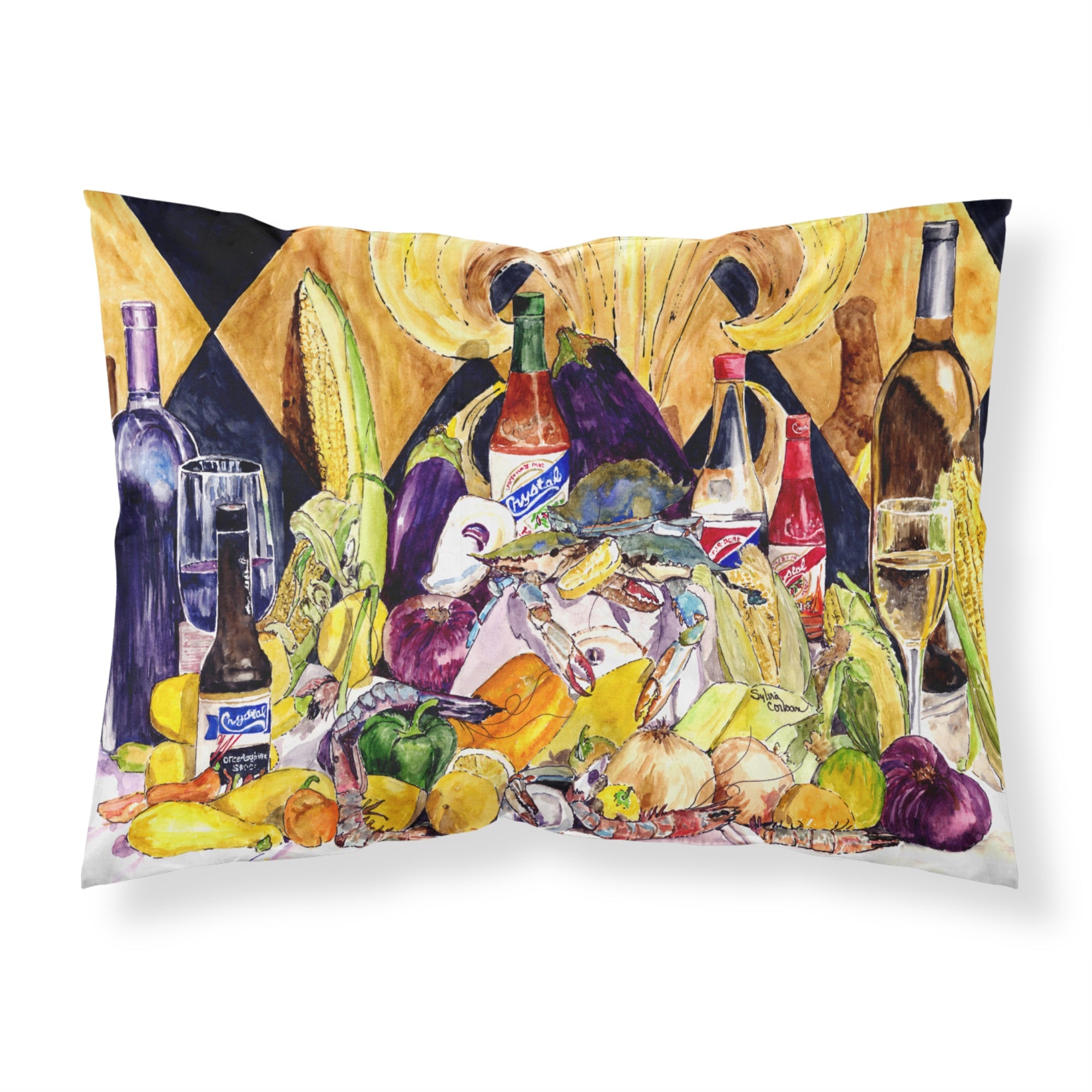'Caroline'S Treasures 8638Pillowcase Crystal Hot Sauce With Fleur De Lis And Wine Fabric Standard Pillowcase, Large, Multicolor
