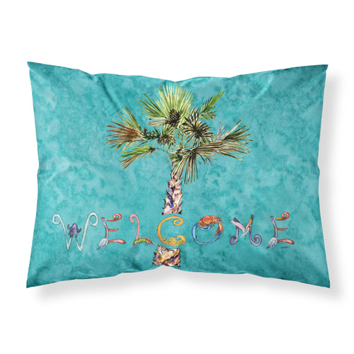 'Caroline'S Treasures 8711Pillowcase Welcome Palm Tree On Teal Fabric Standard Pillowcase, Large, Multicolor'