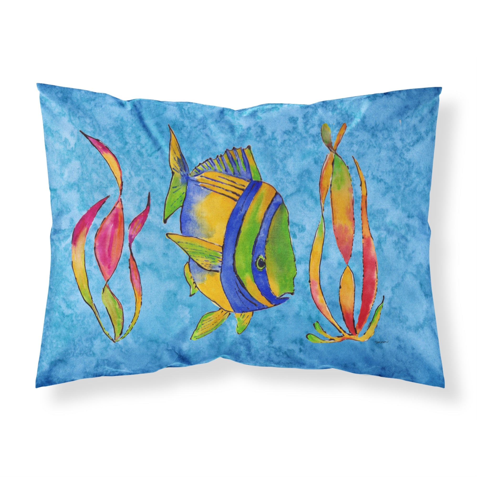 'Caroline'S Treasures 8713Pillowcase Tropical Fish And Seaweed On Blue Fabric Standard Pillowcase, Large, Multicolor'