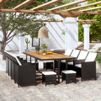 vidaXL 13 Piece Patio Dining Set Poly Rattan and Acacia Wood Black