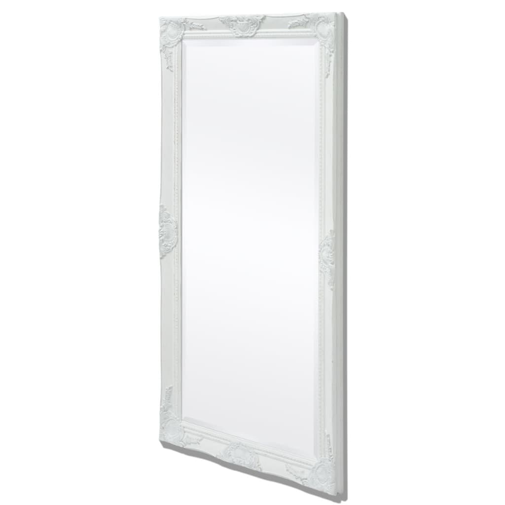 Vidaxl Classic Wall Mirror, White 47.2&quot;X23.6&quot;, Baroque Style Wooden Frame, Antique-Look Mirror With Beveled Edge, Wall-Mounted With Pre-Installed Hanging Hooks, Ideal For Bathrooms, Dressing Rooms
