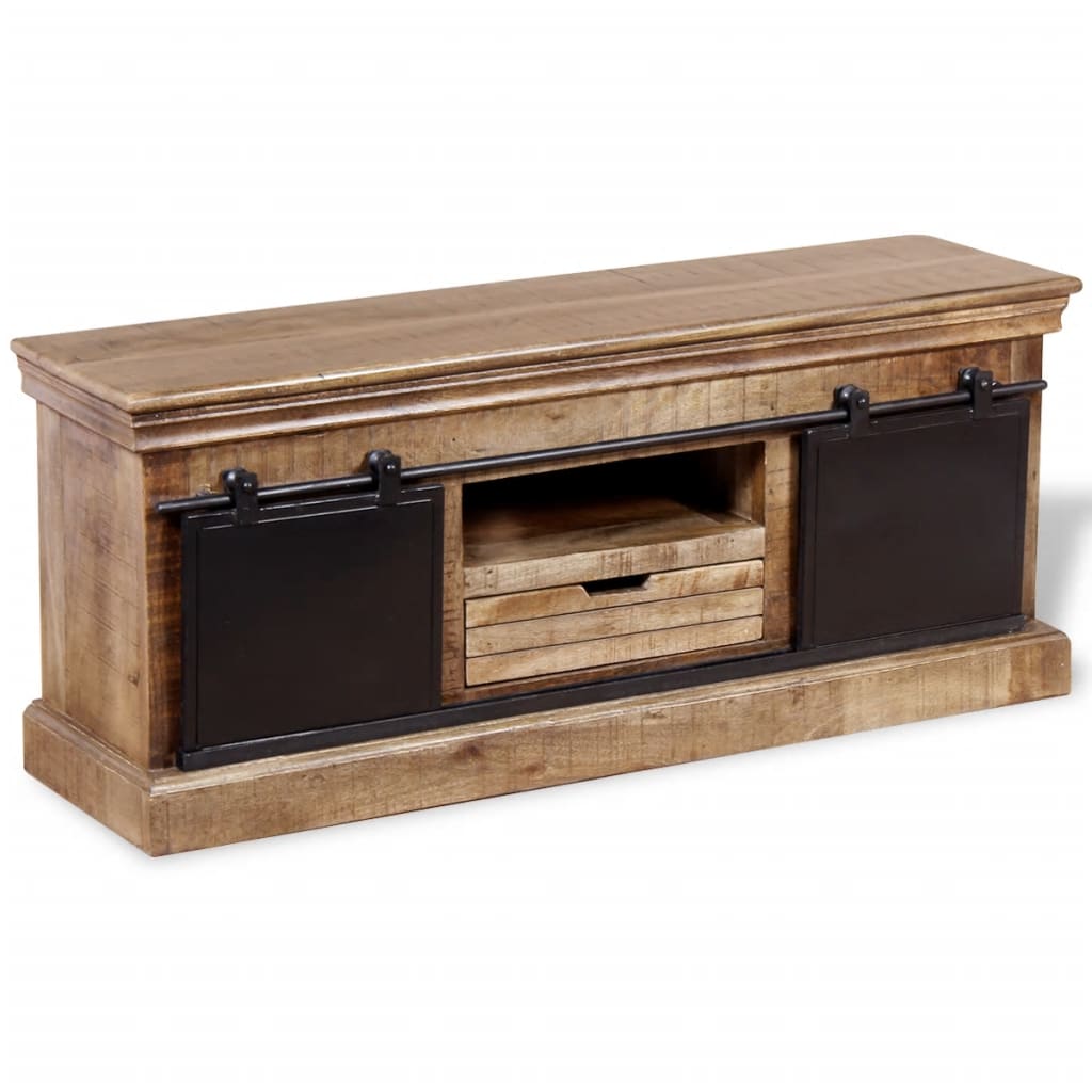 vidaXL TV Cabinet with 2 Sliding Doors Solid Mango Wood 43.3x11.8x17.7