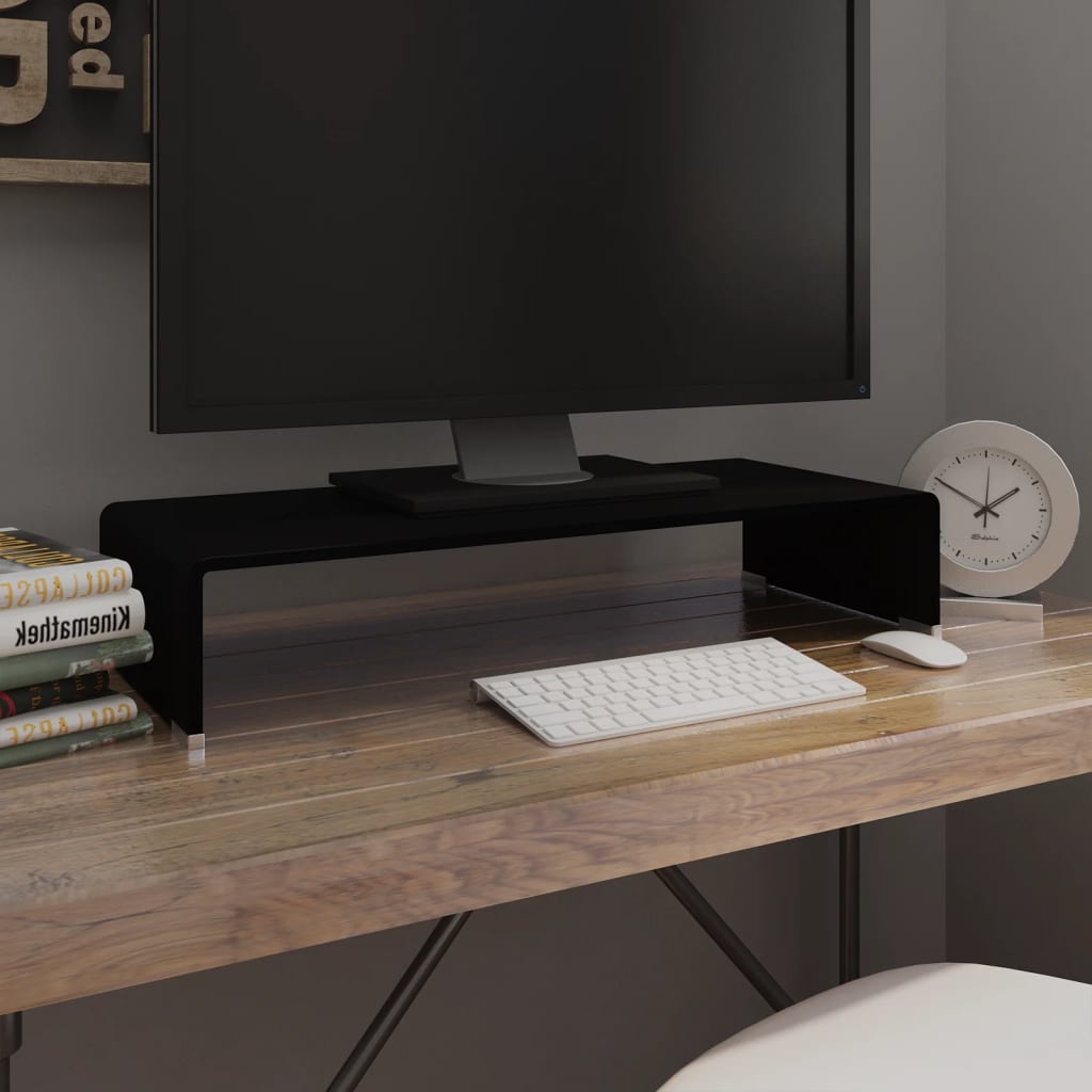 vidaXL TV Stand / Monitor Riser Glass Black 27.6x11.8x5.1