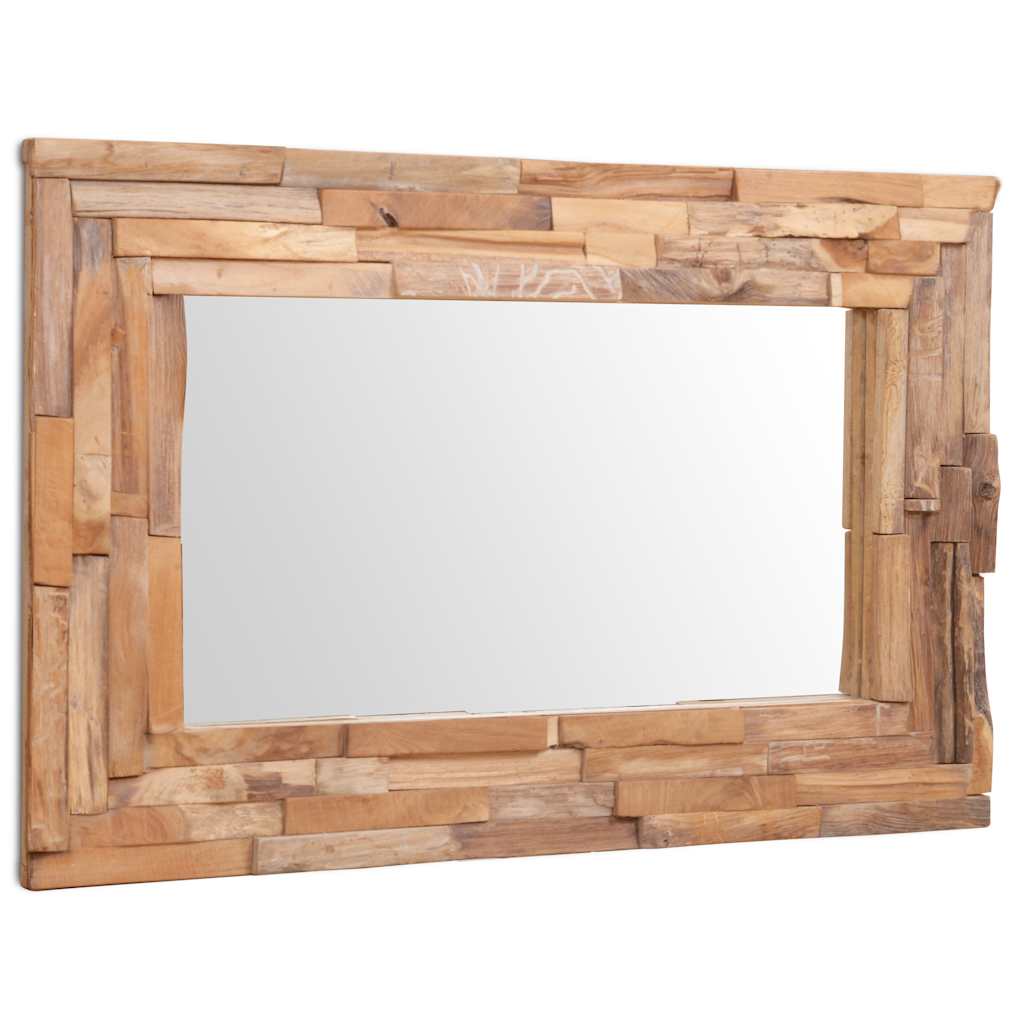 Vidaxl Rectangular Decorative Teak Mirror, Handmade Rustic Farmhouse Style, Wall-Mounted Bathroom/Home Use, Easy To Hang, 35.4&quot;X23.6&quot;, Brown