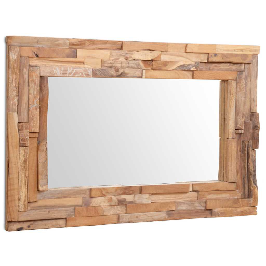 Vidaxl Rectangular Decorative Teak Mirror, Handmade Rustic Farmhouse Style, Wall-Mounted Bathroom/Home Use, Easy To Hang, 35.4&quot;X23.6&quot;, Brown