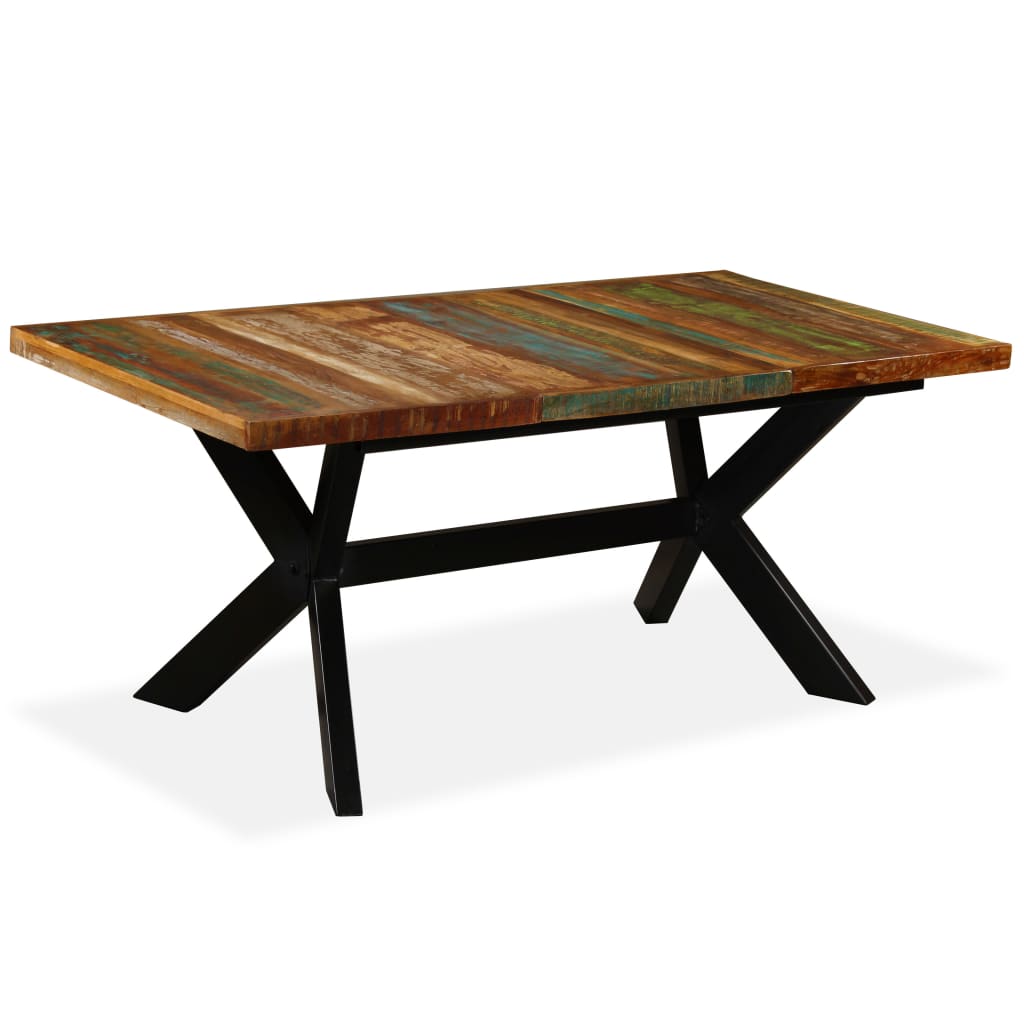 vidaXL Dining Table Solid Reclaimed Wood and Steel Cross 70.9