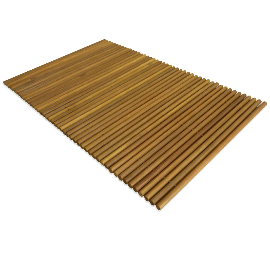 Vidaxl Bath Mat- Natural Acacia Wood- Non-Slip, Water Resistant With Easy Roll-Up Design For Bathroom Or Sauna- Measures 31.5'X19.7'