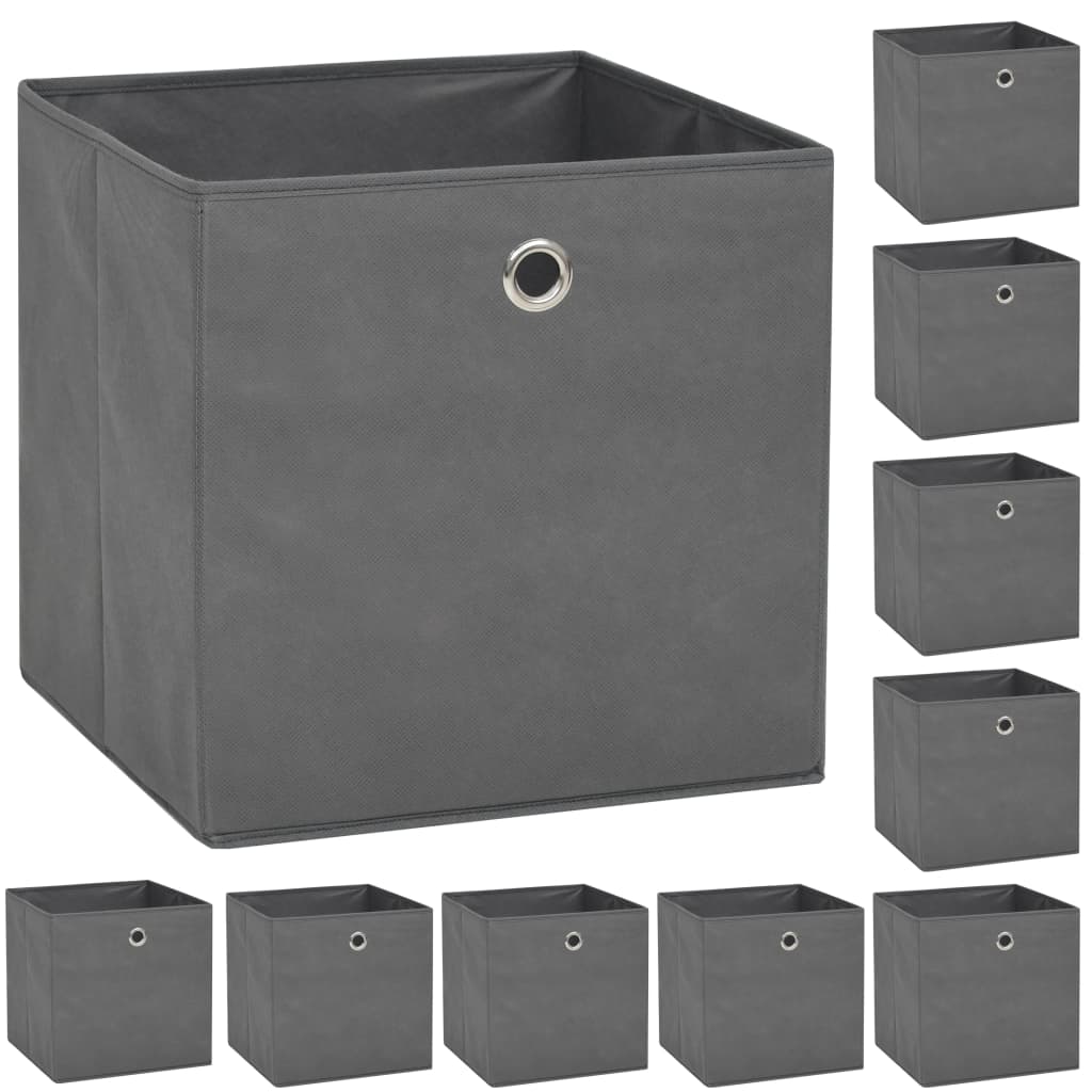 vidaXL Storage Boxes 10 pcs Non-woven Fabric 12.6x12.6x12.6 Gray