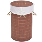 Vidaxl Durable Round Bamboo Laundry Bin With Removable Polyester Fabric Liner, Foldable Storage Basket For Laundry Or Toys, Compact Collapsible Design, Brown