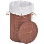 Vidaxl Durable Round Bamboo Laundry Bin With Removable Polyester Fabric Liner, Foldable Storage Basket For Laundry Or Toys, Compact Collapsible Design, Brown