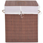 "Vidaxl Bamboo Laundry Bin - Rectangular, Brown, With Polyester Liner, Lightweight, Portable And Foldable For Clothes And Toy Storage"