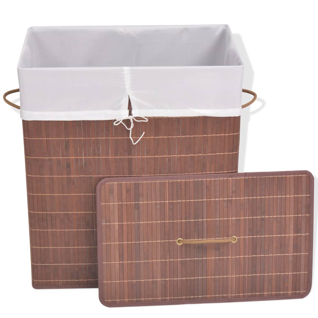 &quot;Vidaxl Bamboo Laundry Bin - Rectangular, Brown, With Polyester Liner, Lightweight, Portable And Foldable For Clothes And Toy Storage&quot;
