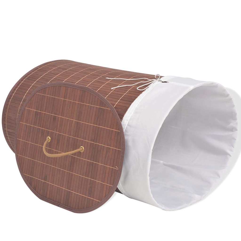 Vidaxl Bamboo Laundry Bin, Oval Brown, Durable And Lightweight, Removable Fabric Liner, Easy To Dismantle And Store, Ideal Household Item