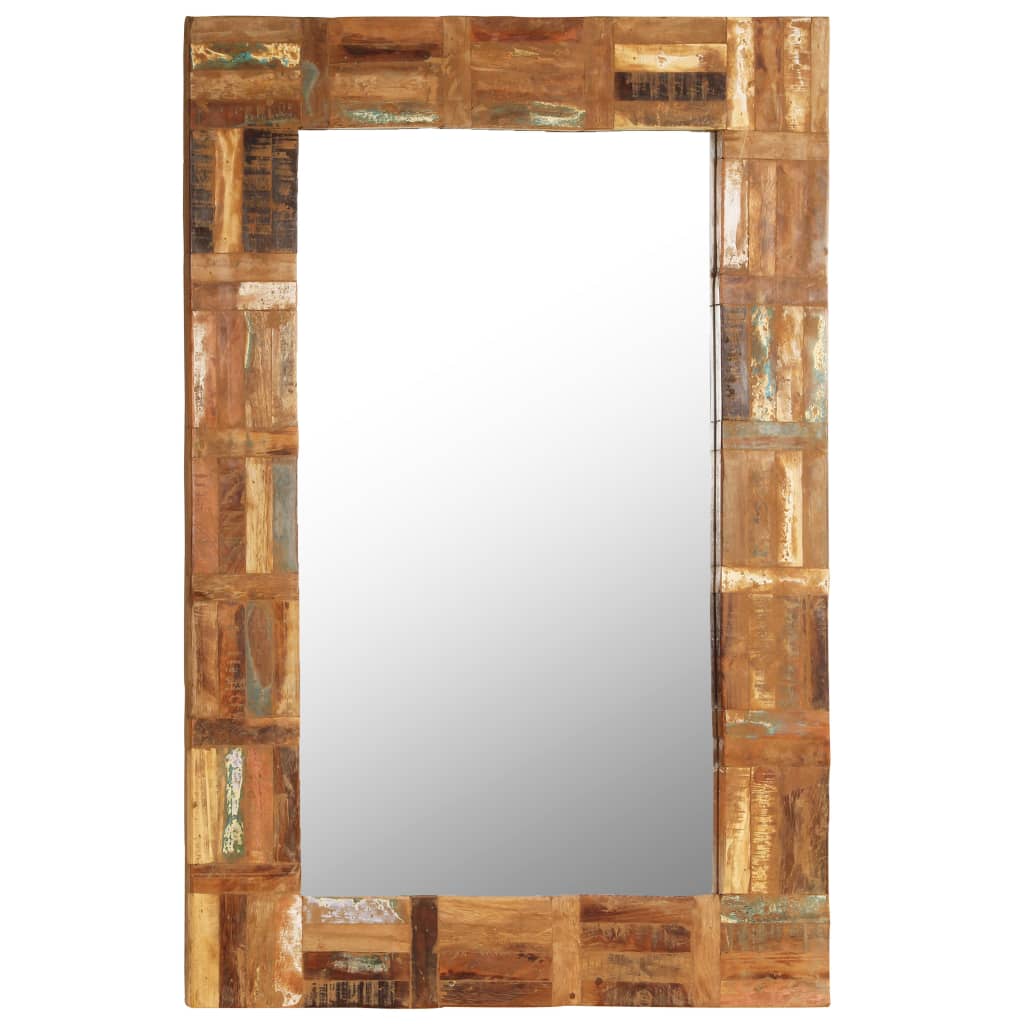 Vidaxl Solid Reclaimed Wood Wall Mirror, Rustic Detail Woodgrain, Wall Mounted Rectangular Design, Ideal For Bathroom, Bedroom Or Dressing Room, Brown