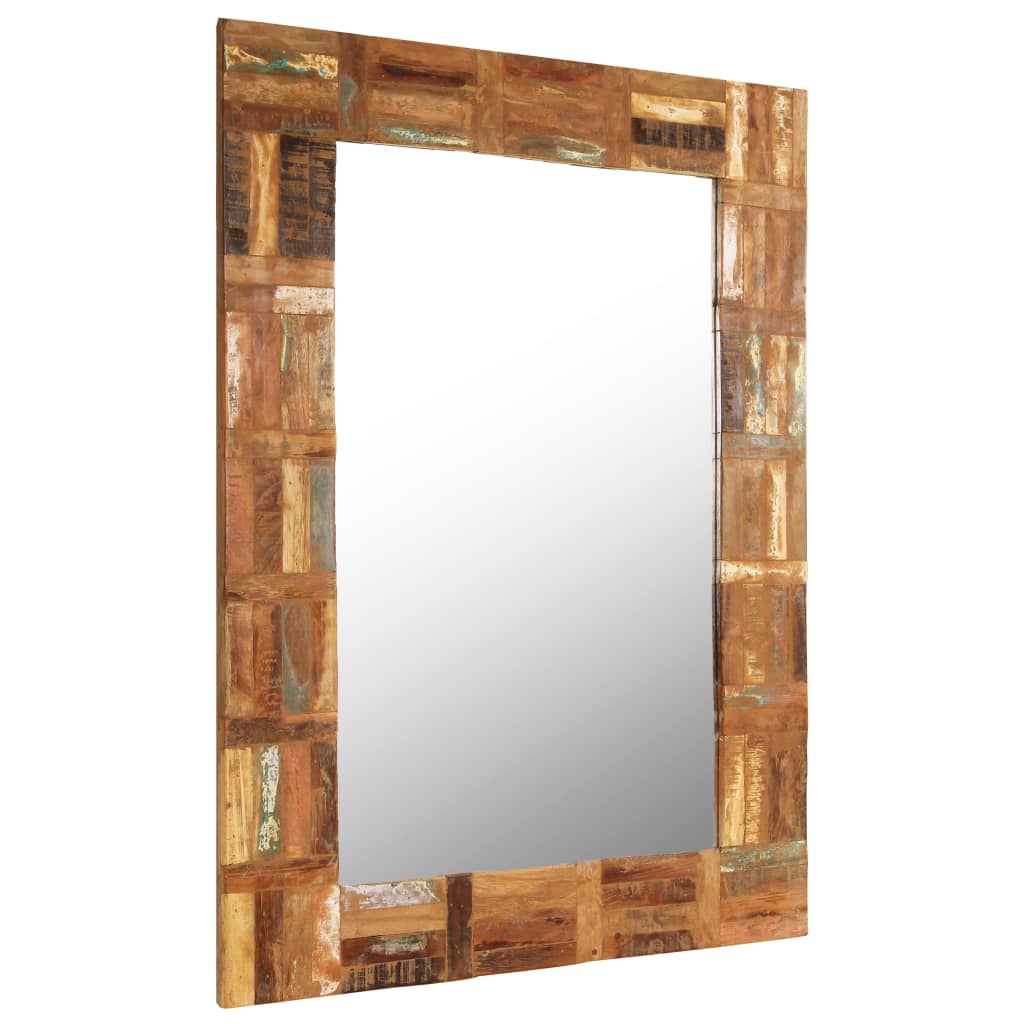 Vidaxl Solid Reclaimed Wood Wall Mirror, Rustic Detail Woodgrain, Wall Mounted Rectangular Design, Ideal For Bathroom, Bedroom Or Dressing Room, Brown