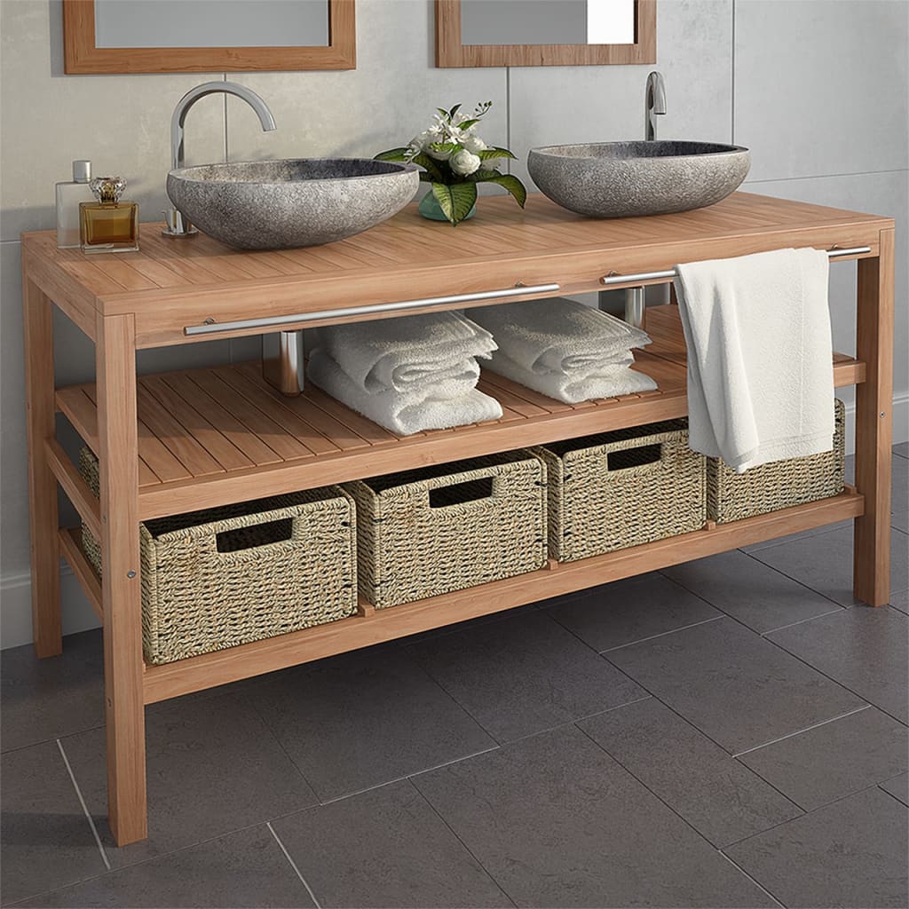vidaXL Bathroom Vanity Cabinet with 4 Baskets Solid Teak 52x17.7x29.5