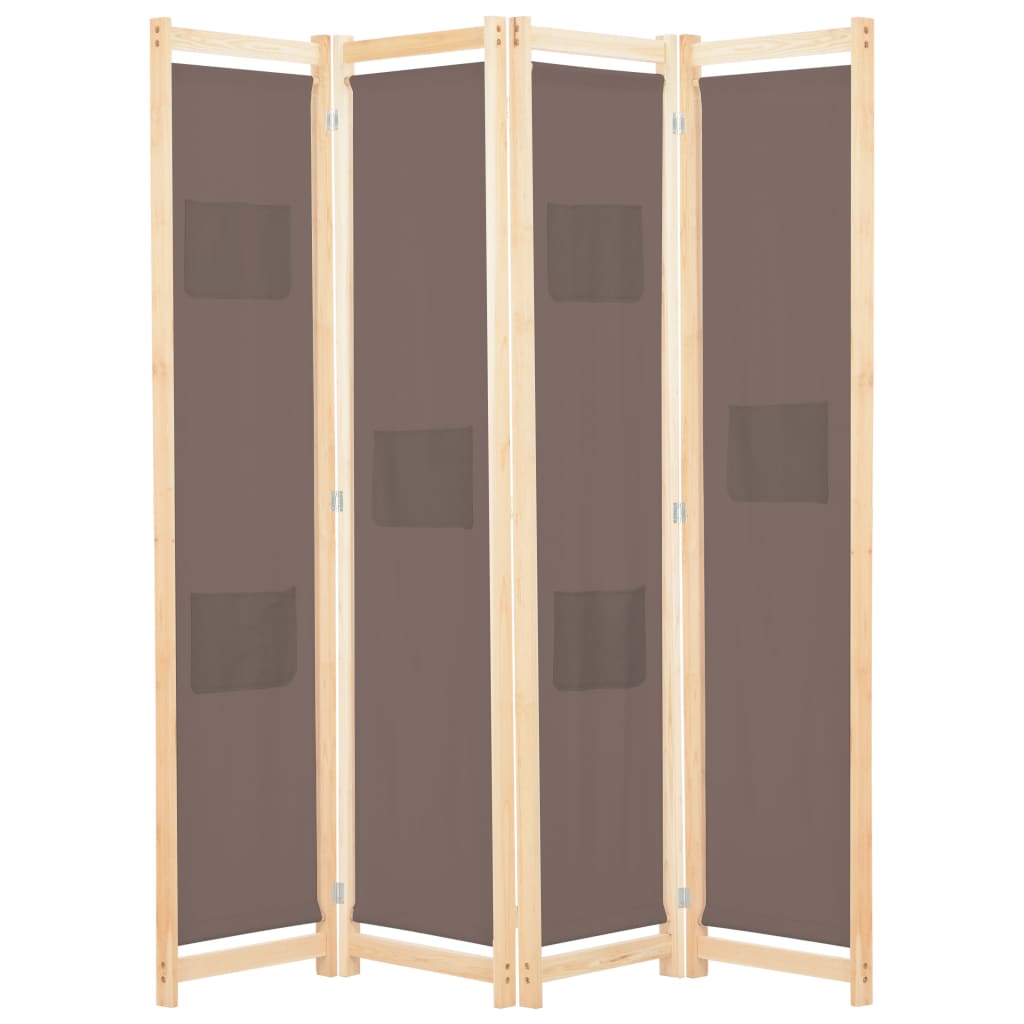 vidaXL 4-Panel Room Divider Brown 160x170x4 cm Fabric