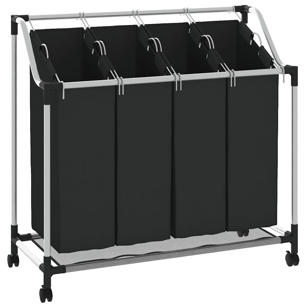 Vidaxl Laundry Sorter With 4 Removable Bags, Durable Steel Frame, Convenient Handles And Castors, Easy Assembly, Efficient Organizer For Laundry Room Or Closet, Black