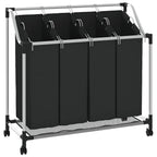 Vidaxl Laundry Sorter With 4 Removable Bags, Durable Steel Frame, Convenient Handles And Castors, Easy Assembly, Efficient Organizer For Laundry Room Or Closet, Black