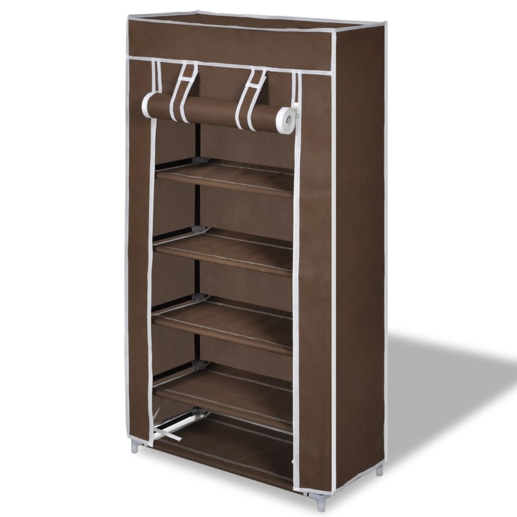 Fabric Shoe Cabinet with Cover 23 x 11 x 42 Brown