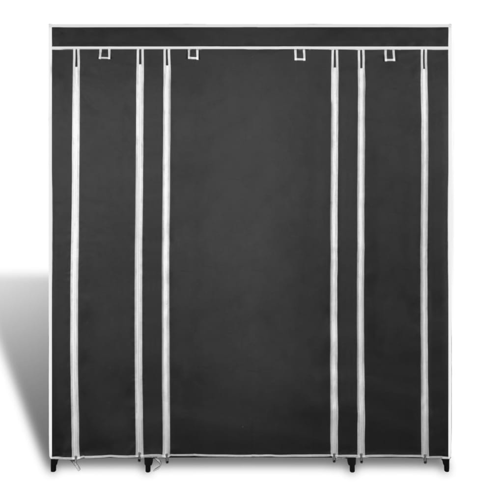 Vidaxl Black Fabric Wardrobe - Non-Woven Portable Closet With Compartments And Rods | 17.7"X59"X69" Modern Design | Durable And Anti-Dust | Easy To Assemble And Space-Saving