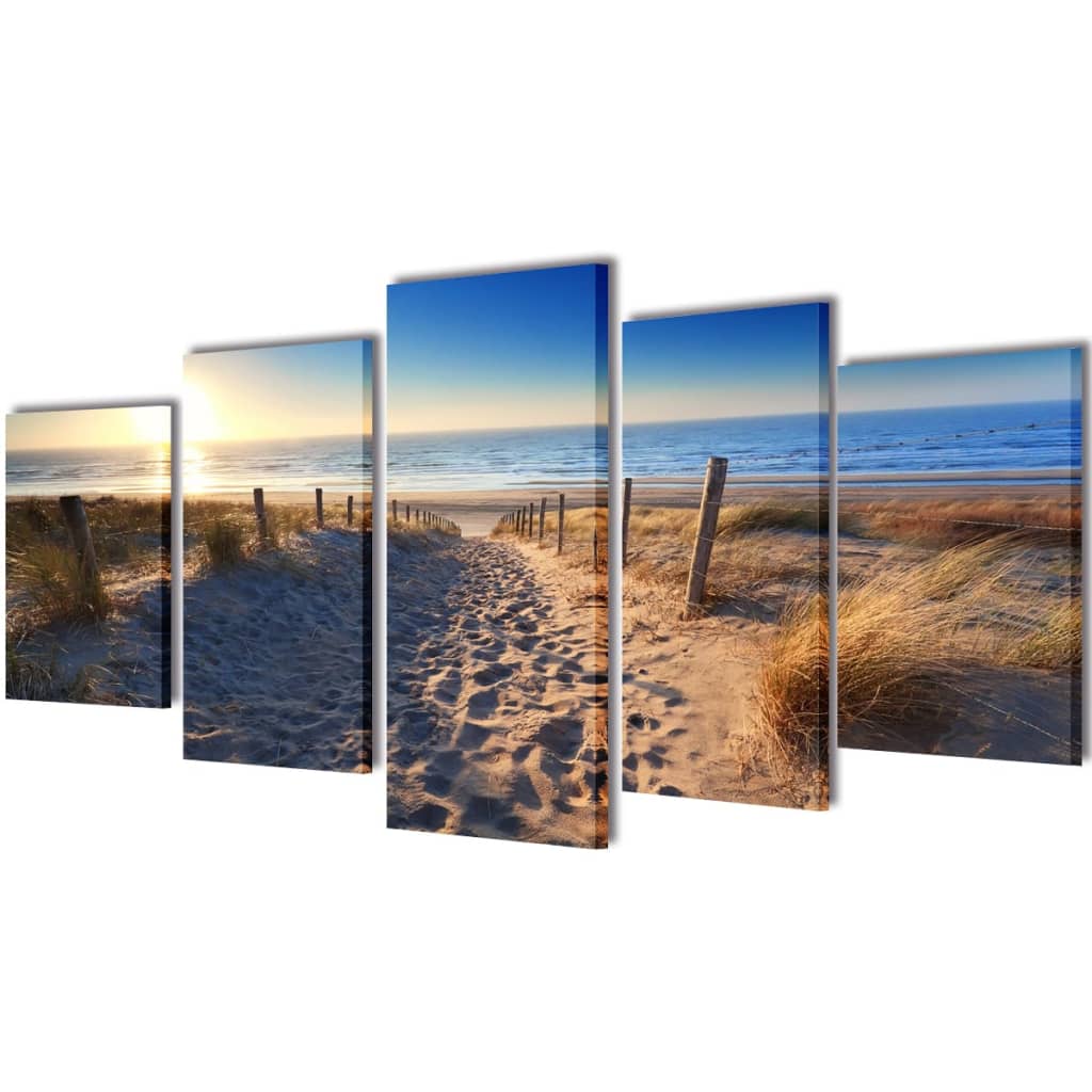 Canvas Wall Print Set Sand Beach 79 x 39