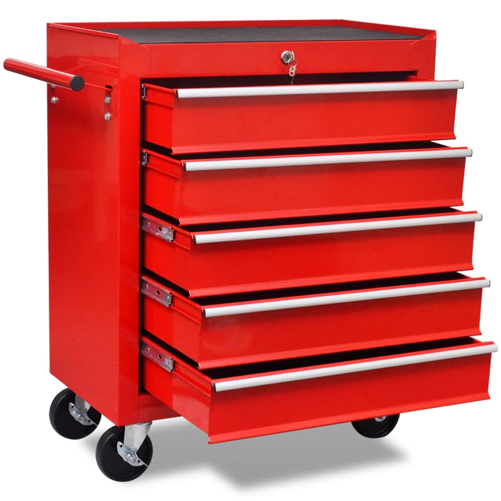 Red Workshop Tool Trolley 5 Drawers