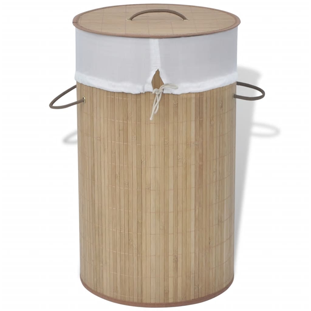 Vidaxl Round Bamboo Laundry Bin With Removable Liner - Natural Lightweight Basket For Laundry Or Toy Storage - Easy To Assemble And Portable