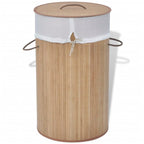 Vidaxl Round Bamboo Laundry Bin With Removable Liner - Natural Lightweight Basket For Laundry Or Toy Storage - Easy To Assemble And Portable