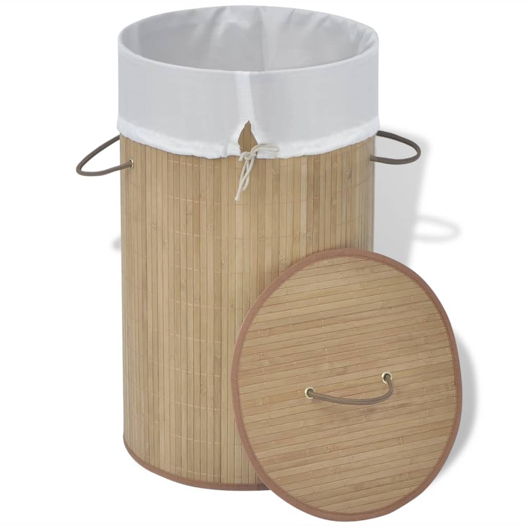 Vidaxl Round Bamboo Laundry Bin With Removable Liner - Natural Lightweight Basket For Laundry Or Toy Storage - Easy To Assemble And Portable