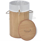 Vidaxl Round Bamboo Laundry Bin With Removable Liner - Natural Lightweight Basket For Laundry Or Toy Storage - Easy To Assemble And Portable