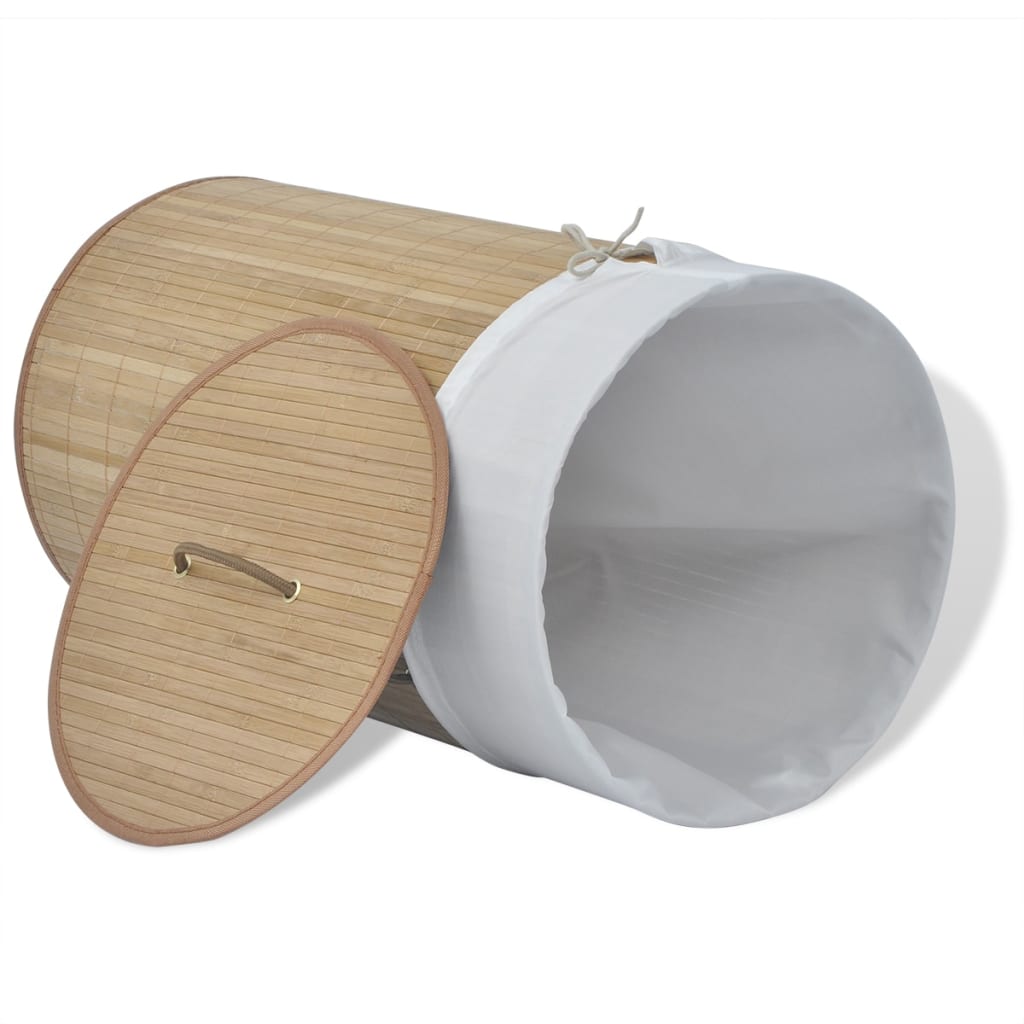 Vidaxl Round Bamboo Laundry Bin With Removable Liner - Natural Lightweight Basket For Laundry Or Toy Storage - Easy To Assemble And Portable