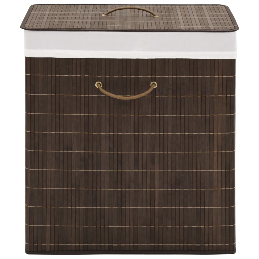 Vidaxl Dark Brown Bamboo Laundry Bin - Rectangular With Detachable, Polyester Inner Bag And Handles - Foldable And Portable Hamper