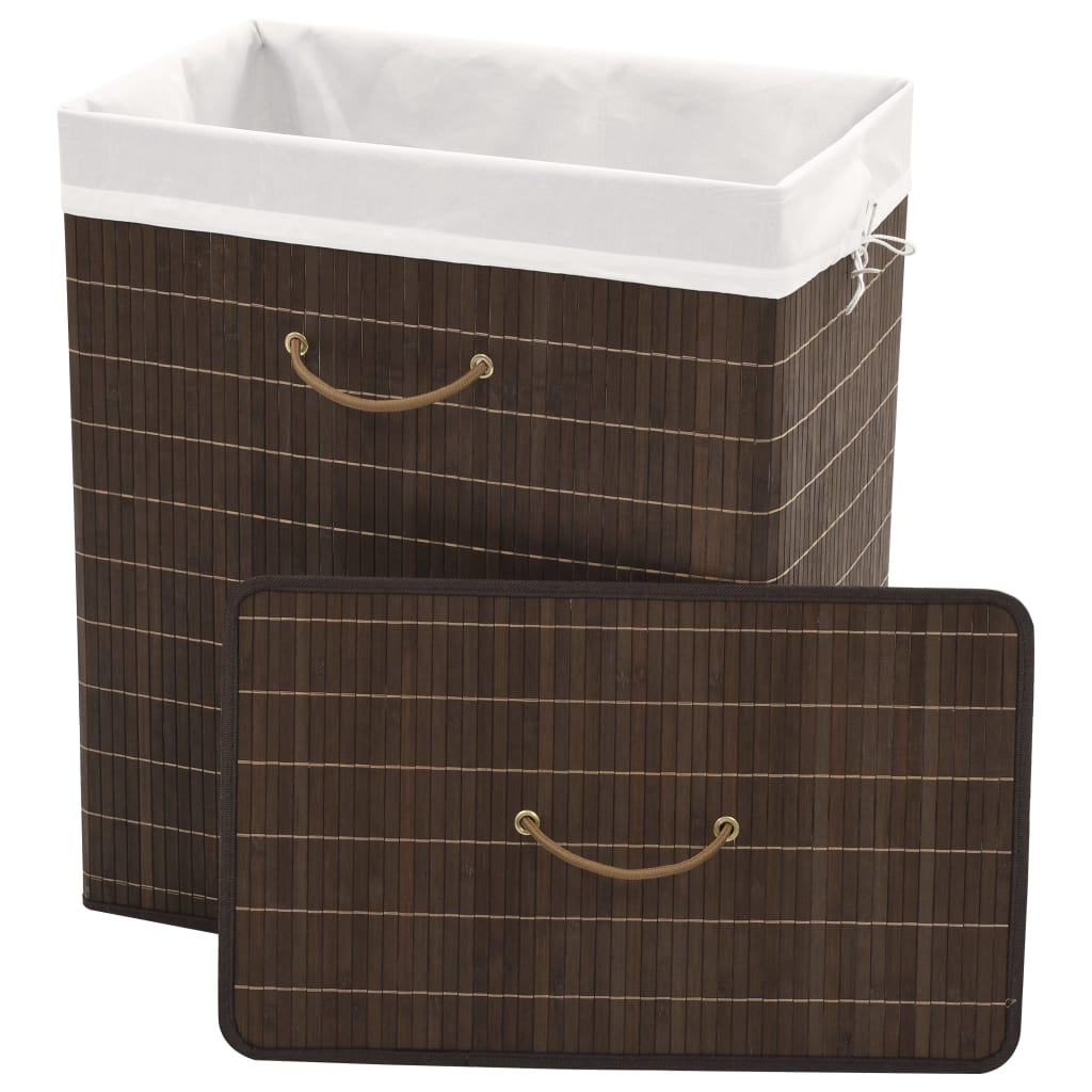 Vidaxl Dark Brown Bamboo Laundry Bin - Rectangular With Detachable, Polyester Inner Bag And Handles - Foldable And Portable Hamper