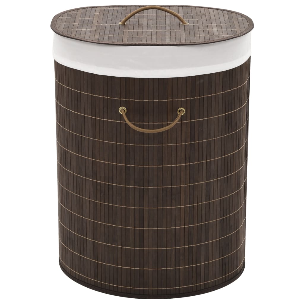 Vidaxl Dark Brown Oval Bamboo Laundry Bin/Hamper - Lightweight, Detachable Inner Bag, Convenient Handles, Multipurpose For Toy Storage