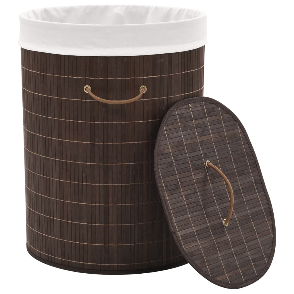 Vidaxl Dark Brown Oval Bamboo Laundry Bin/Hamper - Lightweight, Detachable Inner Bag, Convenient Handles, Multipurpose For Toy Storage