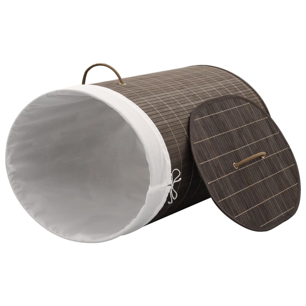 Vidaxl Dark Brown Oval Bamboo Laundry Bin/Hamper - Lightweight, Detachable Inner Bag, Convenient Handles, Multipurpose For Toy Storage