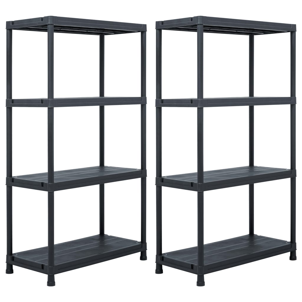 vidaXL Storage Shelf Racks 2 pcs Black 23.6x11.8x54.3 Plastic