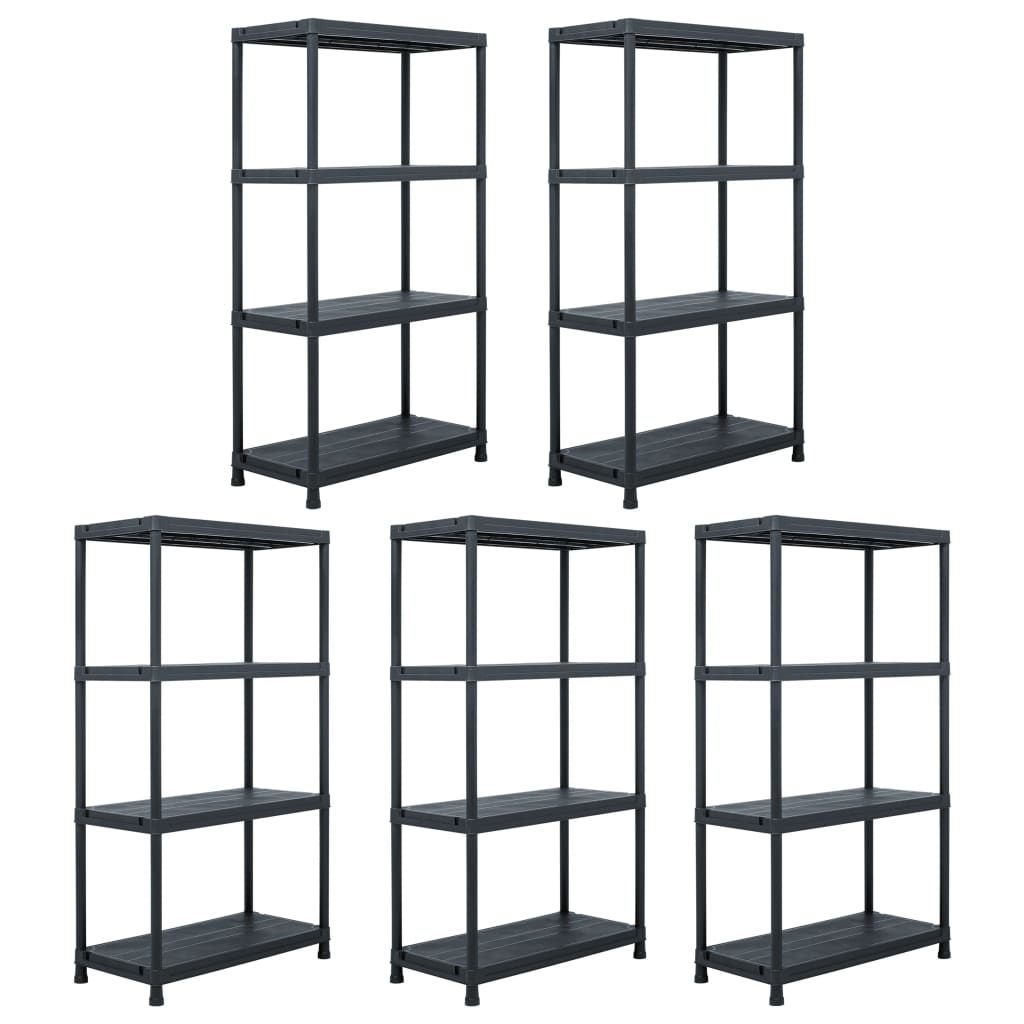 vidaXL Storage Shelf Racks 5 pcs Black 23.6x11.8x54.3 Plastic