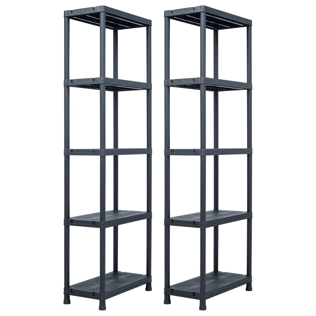 vidaXL Storage Shelf Racks 2 pcs Black 275.6 lb 23.6x11.8x70.9 Plastic