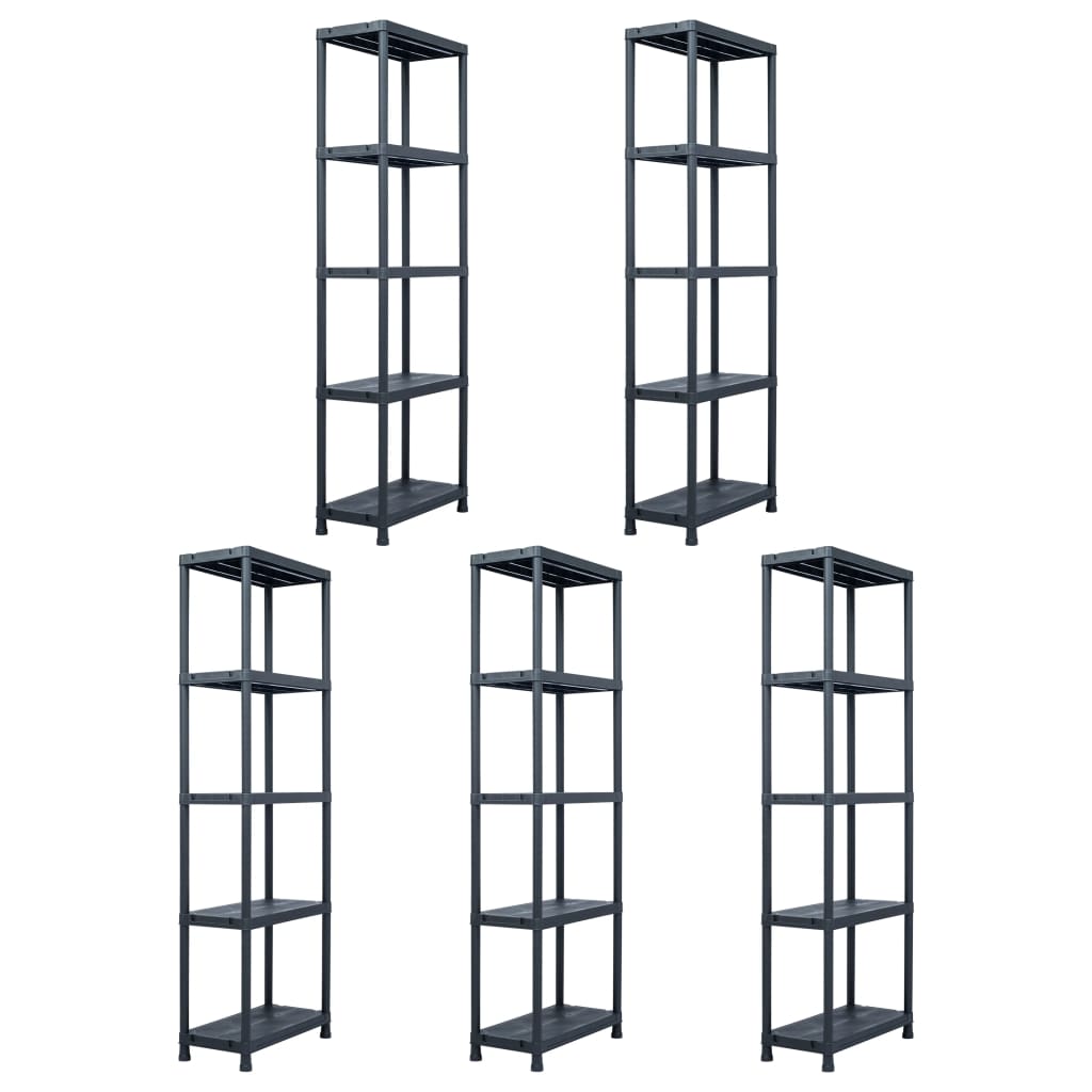 vidaXL Storage Shelf Racks 5 pcs Black 275.6 lb 23.6x11.8x70.9 Plastic