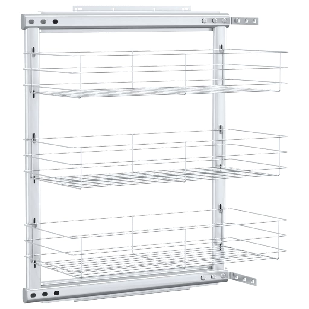 vidaXL 3-Tier Pull-out Kitchen Wire Basket Silver 18.5x9.8x22