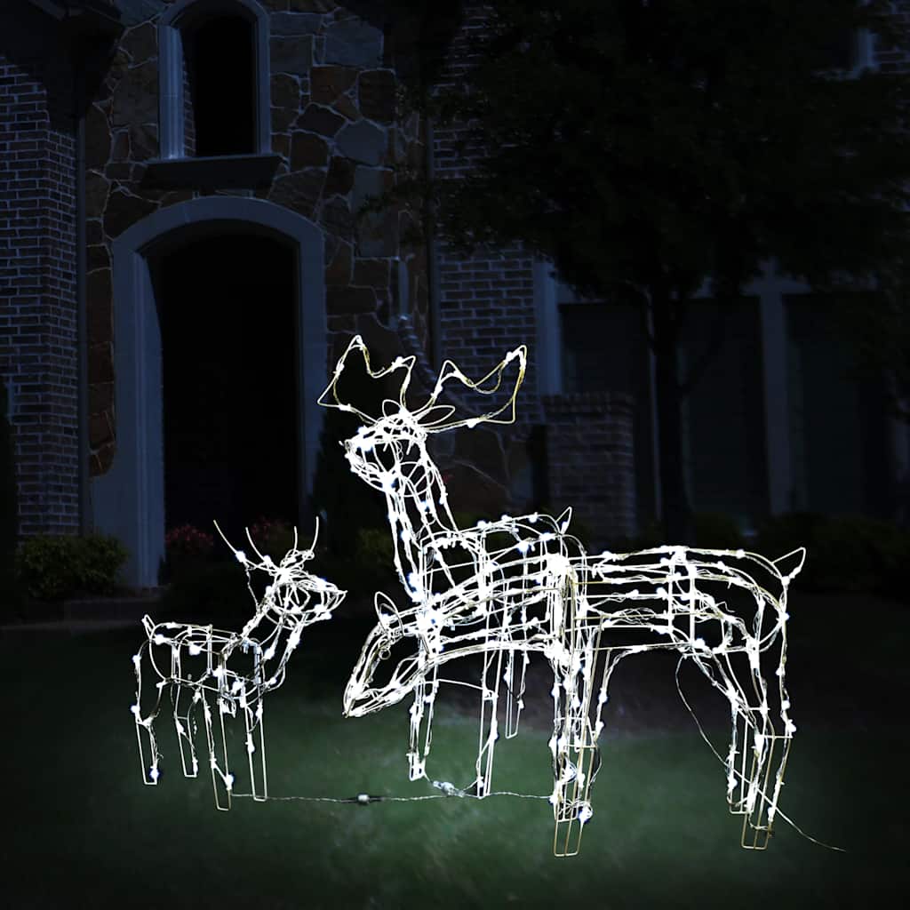 Vidaxl 3-Piece Lighted Christmas Reindeer Family Set, Yard Decoration With 229 Leds, Xmas Deer Light For Outdoor & Indoor Holiday Yard Decor, Cold White