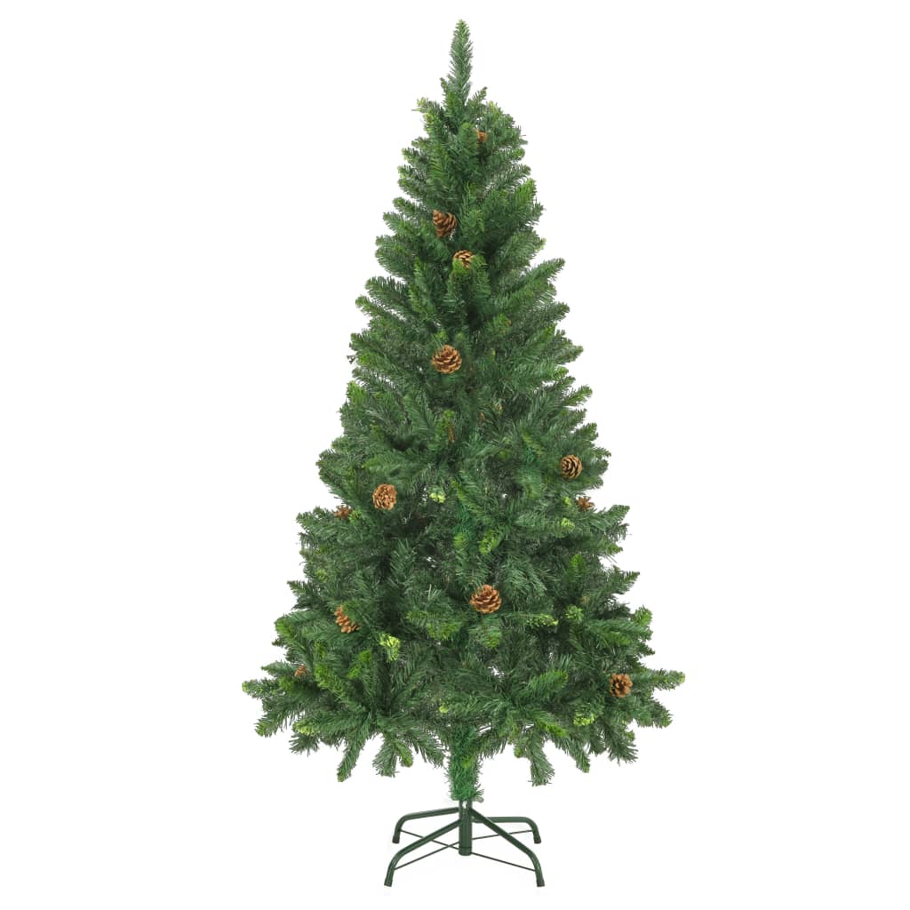 Vidaxl 5 Ft Artificial Christmas Tree - Green, Pine Cone Decorated, Pvc + Iron, Economical & Eco-Friendly, Lifelike Pine Tree Appeal, Easy Assembly, Stable Base