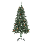 Vidaxl 5 Ft Artificial Christmas Tree With Pine Cones And White Glitter – Long-Lasting Pvc And Iron, Economical, Easy Assembly, Festive Traditional Design, Green And White