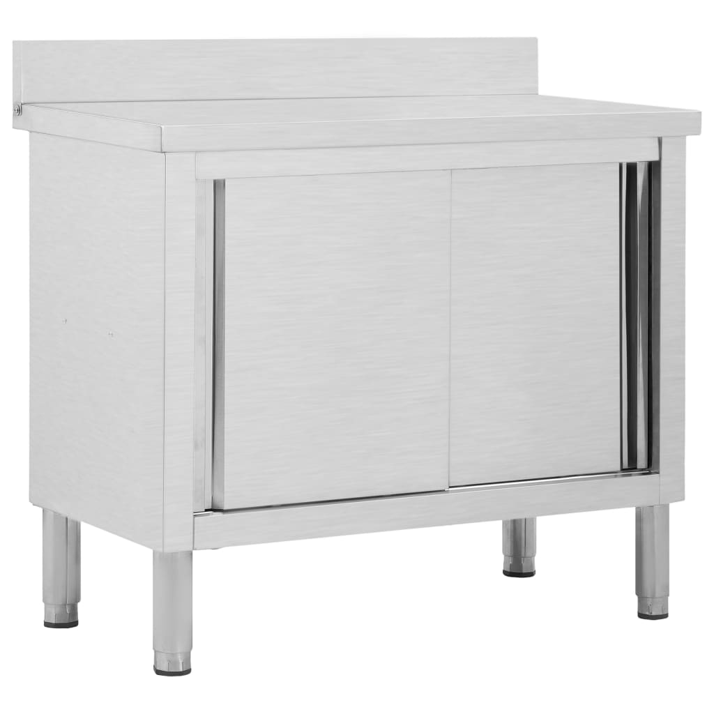vidaXL Work Table with Sliding Doors 39.4''x19.7''x(37.4''-38.2'') Stainless Steel